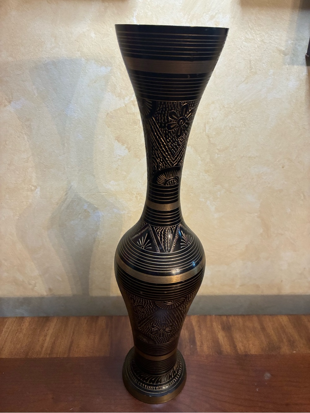 Vintage Etched Brass Vase